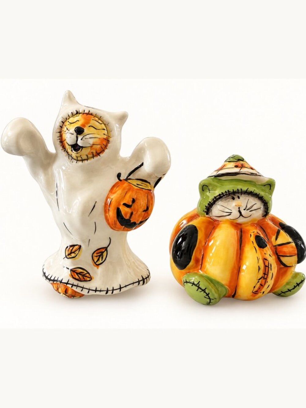 Blue Sky Heather Goldminc 2014 Ghost & Pumpkin Cat Salt Pepper Shakers Halloween